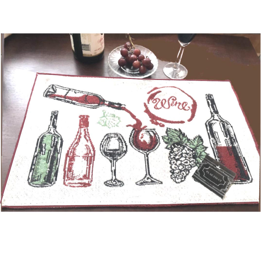 * A Woven Tapestry Fabric 4 Placemats Wine Goblets * A Woven Tapestry Fabric 4 Placemats Wine Goblets